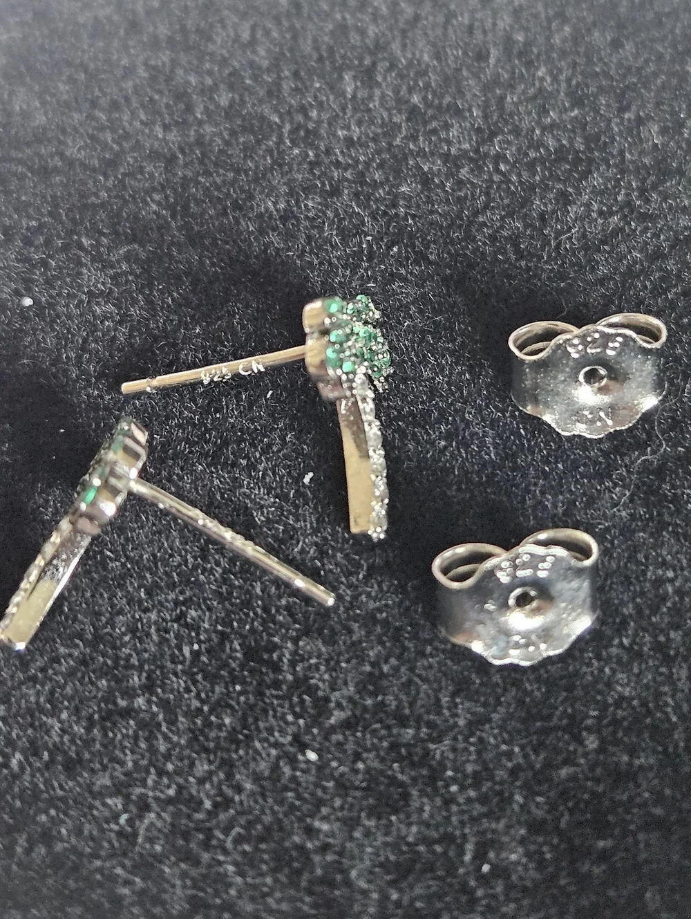 925 Sterling Silver Palm Tree CZ Pushback Stud Earrings